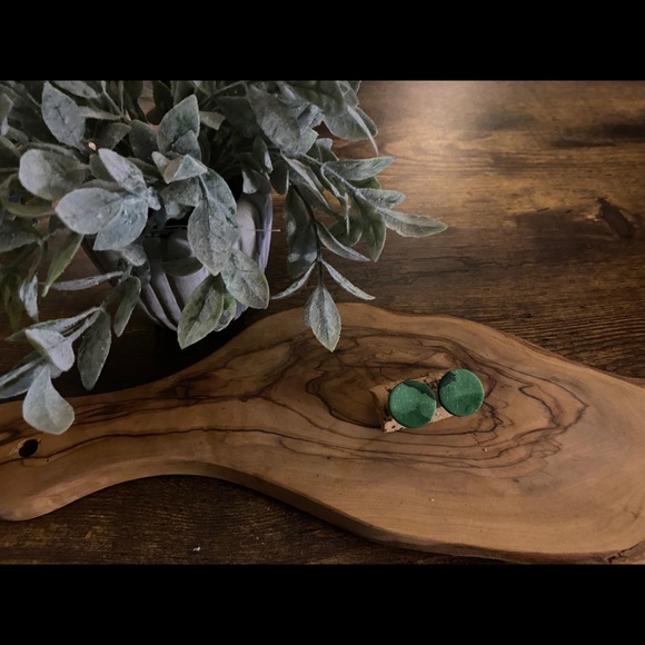 Handmade Abstract Clay Earrings - Forest Greens - Picture 3 of 5